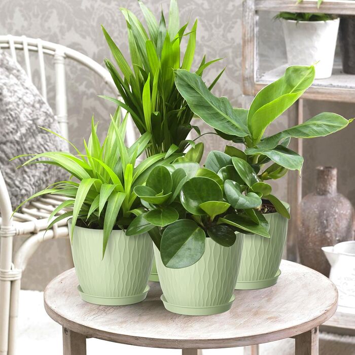 Набір горщиків для квітів з системою поливу (5 шт.), 17.8 см, з підставкою, для дому та балкону (світло-зелений)