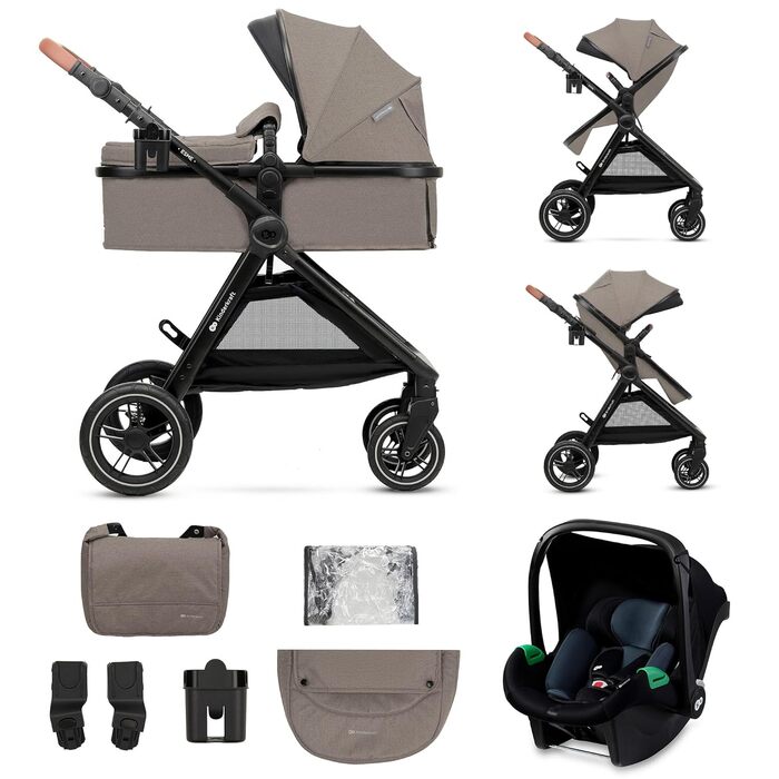 Дитяча коляска Kinderkraft ESME 3-в-1: комплект, до 22 кг, автокрісло I-size, бежевий колір