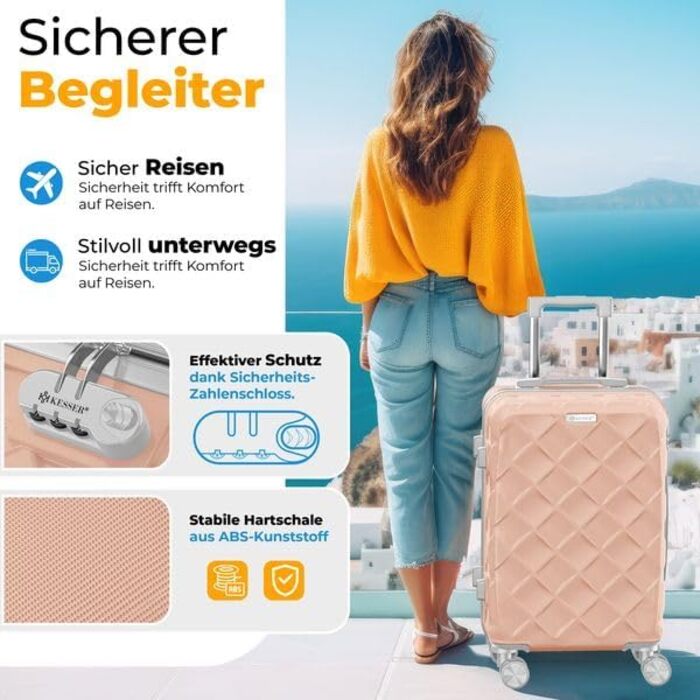 Набір валіз KESSER® 3 шт. | Валізи з ABS-пластику з кодовим замком, ваговою системою та органайзером для документів, 360° обертання | Ручна поклажа та великі валізи для подорожей та бізнесу (Нюдовий сірий)