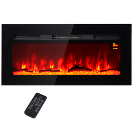 Електричний камін HOMCOM з настінним кріпленням та пультом дистанційного керування, з імітацією дров та кристалів, потужністю 1800 Вт, чорного кольору
