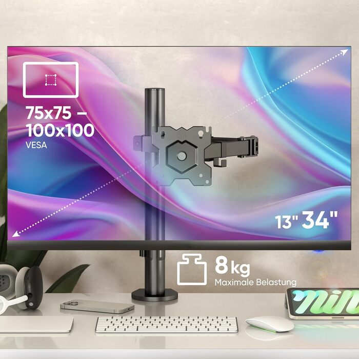 Кріплення для моніторів ONKRON D421E-B (D121E-B) - 4 монітори, 13-32 дюйми, до 8 кг, VESA 75x75-100x100, регульована висота, чорний