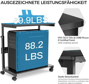 Підставка для комп'ютера EUREKA ERGONOMIC, регульована по висоті, ATX, для CPU, під стіл, з коліщатками, з підкладкою під мишу, чорна