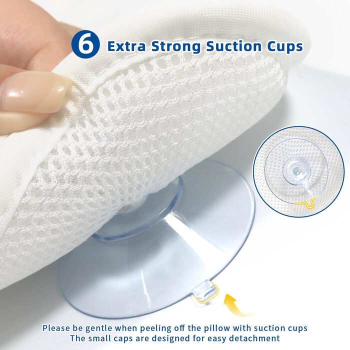 Подушка для ванни з підтримкою голови та спини, нековзна, з 6 присосками, сітчаста, біла