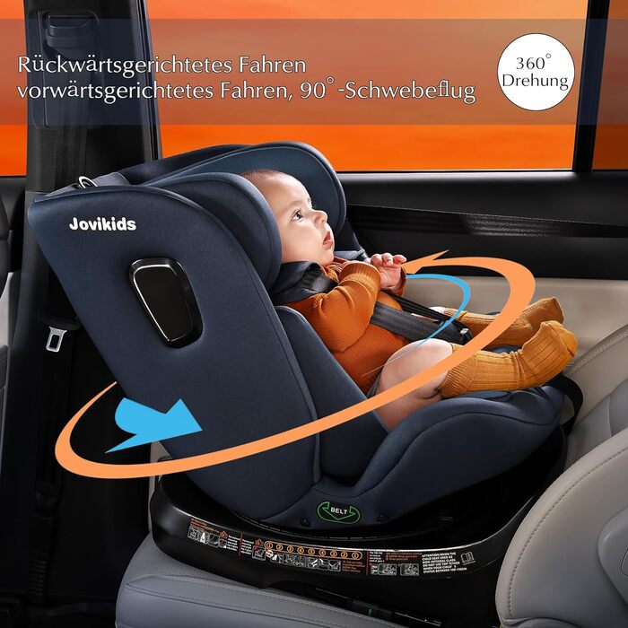 Дитяче автокрісло, що обертається на 360 Jovikids, з ISOFIX і положенням для відпочинку, i-Size (ECE R129) 40-150см (0-36 кг) дитяче автокрісло, звернене проти руху, від народження -12 років (синє)