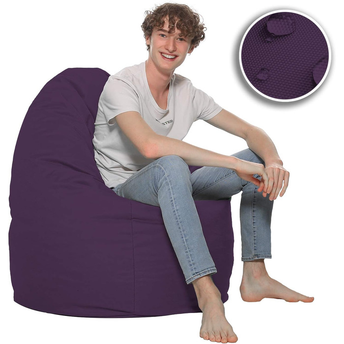 Подушка для підлоги Beanbag XXL для дорослих і дітей - підходить для ігор або відпочинку - в приміщенні та на вулиці, оскільки вона водонепроникна - з намистинами EPS, колір фіолетовий, розмір XL