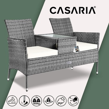 Лавка для кіно з поліротангу сіра/бежева 143x55x88см