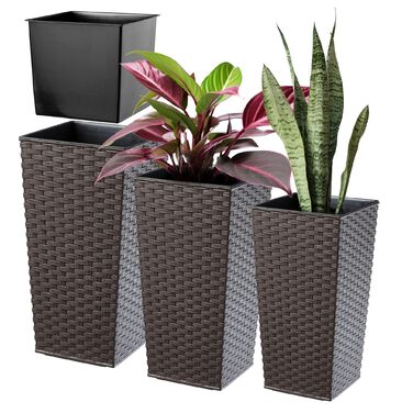 Набір з 3 горщиків для квітів KADAX, Мокко Ратан, 36/46,5/57,5 см, вологостійкий пластик