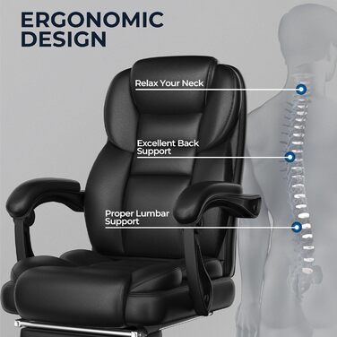 Ергономічне крісло Yaheetech для офісу, шезлонг з підставкою для ніг, комп'ютерне крісло з регульованими підлокітниками, висока спинка, регульована висота, для офісу, біле (чорне)