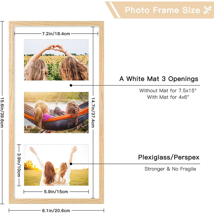 Велика чорна рамка для фотографій формату А2 з пластиковим склом спереду, рамка формату А2 з паспарту для рамки формату А3 59,4 x 42 см-алюмінієва рамка для фотографій/настінна рамка для плакатів, 2 упаковки (2 шт., 3x10x15, з дерева дуба)