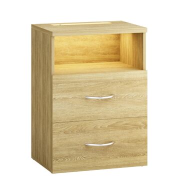 Нічний столик Casaria® з LED-підсвічуванням, 40x8x55 см, дерево, 1 шт., колір дуб. Підходить для спальні та вітальні.