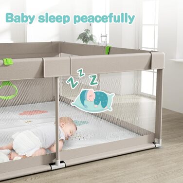 Дитячий манеж Uanlauo 150x150 см з ігровим килимком, XXL манеж для дітей, ігровий простір для малюків на вулиці та вдома, з дверцятами на блискавці та 4 тримачами, 150x150 см