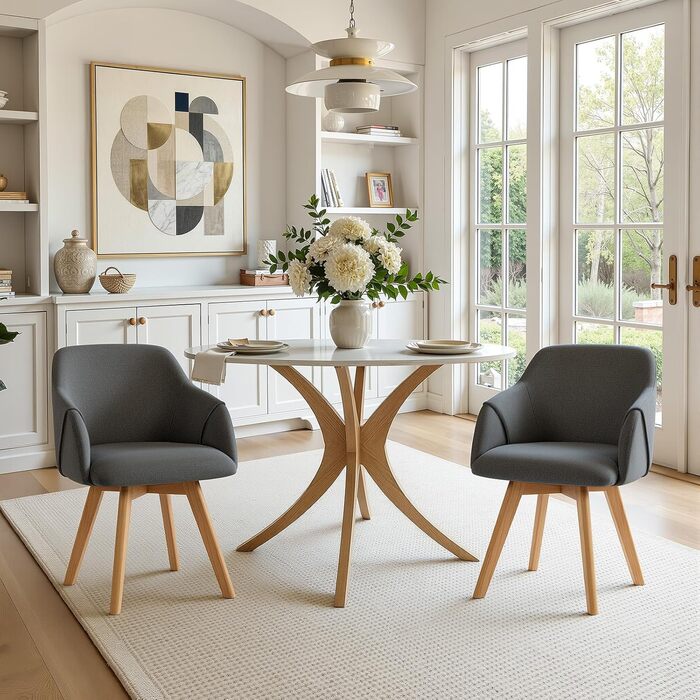 Обідні крісла Bekrvio (2 шт.) - обертаються, з підлокітниками, жовті, сірі, дерев'яні