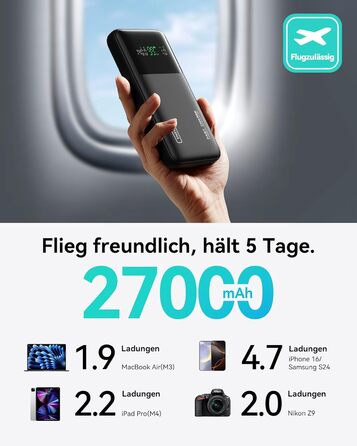 Power Bank INIU 27000mAh 140W: зарядний пристрій для телефону та ноутбука, сумісний з MacBook Pro, Steam Deck, iPhone (17, 16, 15, 14, 13, 12 Pro), Samsung S23, iPad та ін. Чорний