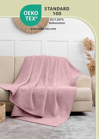 Ковдра LAYENBURG Premium з бавовни, Oeko-Tex 100, 150x200 см, пудрово-рожева. М'яка пледова ковдра для дому, дивана та ліжка. Бавовняний мікс, тепла та затишна.