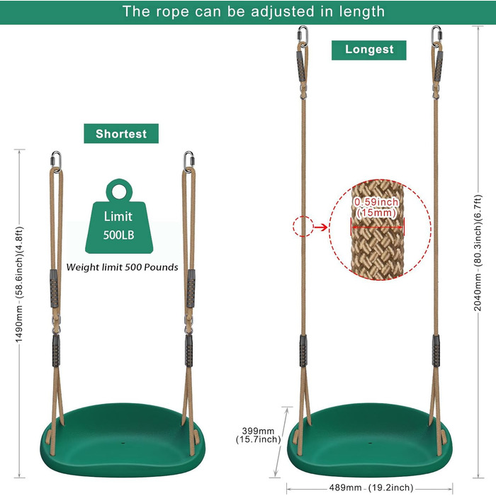 Шоукель для дітей BeneLabel: ідеально для дому та саду. Міцний гумовий сидіння, регульована висота 130-200 см, для підлітків та дорослих. Максимальне навантаження: 113 кг, колір - зелений