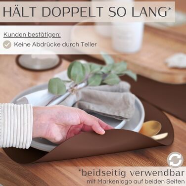 Набір Mahewa® з 6 преміум-підставників для столу з штучної шкіри - 6 шт. - Миючі та водонепроникні підставки під тарілки в шкіряному стилі (Овальні з тримачем) (Горіх, Круглі)