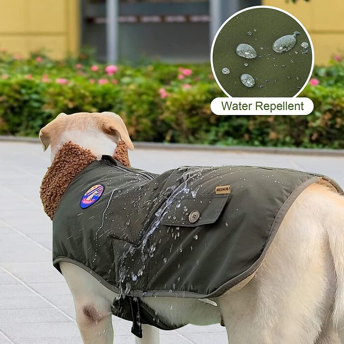 Зимова куртка IREENUO для собак, водонепроникна зимова куртка для одиноких і великих собак, зимова куртка для собак з регульованим ременем і захистом живота, зимова куртка для собак на осінь-зиму (зелений, L)