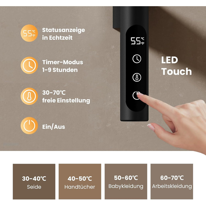 Електричний сушильник для рушників EMKE 180° з полицею, Wifi, 120W, 760x450 мм, чорний