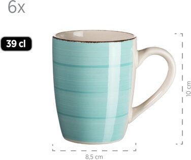 MÄSER Bel Tempo II Набір посуду для сніданку на 6 осіб, вінтажний стиль, ручне розписування, 18 предметів, кераміка, бірюзовий, Steingut Türkis/Ausflug, однотонний (Getaway Solids)