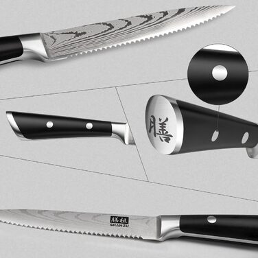 Набір кухонних ножів SHAN ZU з бруском, 14 предметів. Професійний німецький кухонний набір ножів з точильним бруском, чорний.