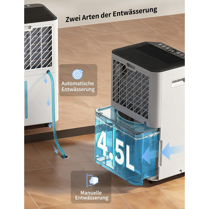 Електричний осушувач повітря HUMILABS 20L з Wi-Fi, для приміщень до 60 м², з гофрованим шлангом, резервуар 4,5л, 3 режими, таймер 24г, білий