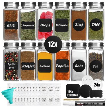 Набір скляних банок для спецій Com-Four® 24 шт. з етикетками та аксесуарами