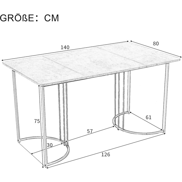 Обідній стіл Merax 140x80 см з імітацією мармуру, для 4-6 осіб, металевий каркас, регульовані ніжки, білий/чорний