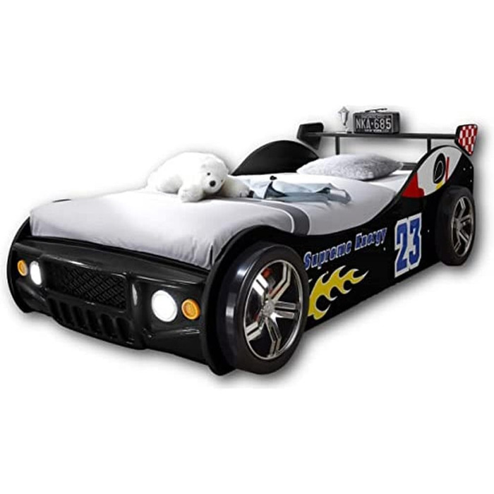 Автомобільне ліжко Stella Trading ENERGY зі світлодіодним освітленням 90 x 200 см - Захоплююче автомобільне ліжечко для маленьких гонщиків в - 105 x 60 x 225 см (W/H/D) (чорний)