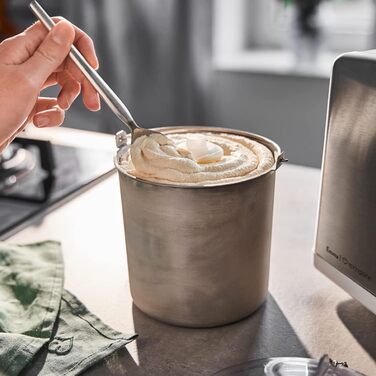 Електрична машина для приготування морозива Springlane 1.5 л з самоохолоджуючим компресором 150 Вт, з нержавіючої сталі з знімним контейнером для льоду, з рецептами (срібна)