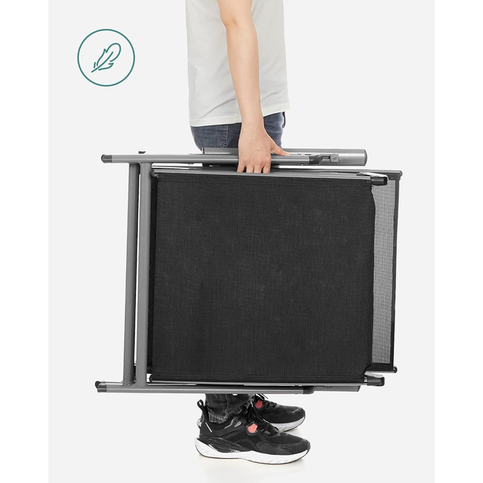 Лежак SONGMICS GCB24BK з товстою матрацом 6 см, алюмінієвий, неслизький, дихаючий, регульований, вантажопідйомність 150 кг, чорний