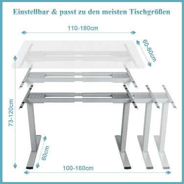 Електричний стіл Homall з регулюванням висоти, 2 мотори, підйом до 100 кг, телескопічний, пам'ять, захист від зіткнень, сірий