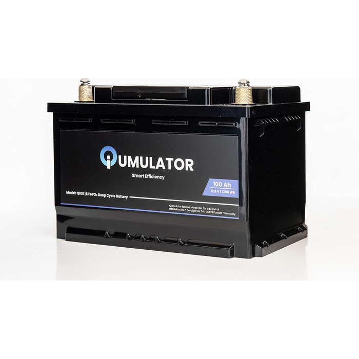 Акумуляторна батарея iQumulator LiFePO4 100Ah 12V 1280Wh з розміром BMS H6R/LN3R DIN, - EQ 160Ah-200Ah AGM/GEL поверхнева батарея для автофургону, човна, кемпінгу або сонячної системи, акумулятор живлення