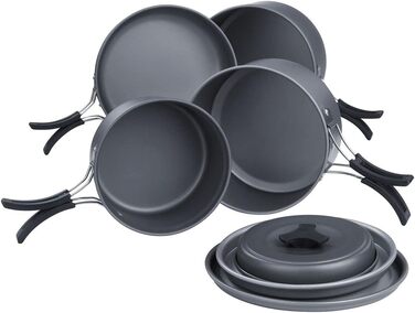 Набір посуду для кемпінгу yourGEAR Ranger V (7 предметів) - для 4-5 осіб. Алюмінієвий, з антипригарним покриттям. У сітчастому мішку.