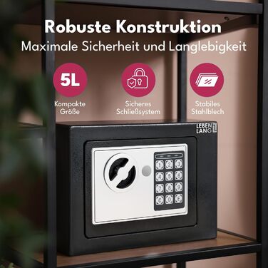 Сейф для дому LEBENLANG 5L з вогнестійким кишеням та запасним ключем | Сейф для грошей, документів, цінностей | Настінний сейф, шафка-сейф