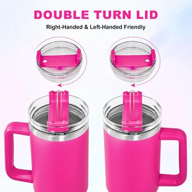 Термокружка FECBK з трубочкою та ручкою, 1,2 л, 100% без витоку, нержавіюча сталь, вакуумна ізоляція, тримає тепло 12 год / холод 34 год, Gepard (Фуксія)