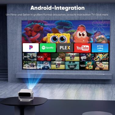 Розумний проєктор Beamer 4K Full HD 1080P, 25000 люмен, Android 11, WiFi 6, BT 5.2, поворотний штатив 120°, для iOS/Android/Laptops, сірий