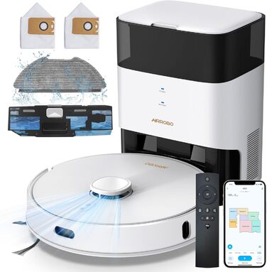 Робот-пилосос AIRROBO з функцією миття, 3.5л, док-станція для самостійного очищення, 180хв роботи, LiDAR-навігація, потужний, керування через додаток