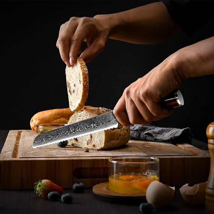 Японський кухонний ніж FANTECK Gyuto 20 см з дамаської сталі 67 шарів (8 дюймів) з ручкою Pakkaholz [Подарункова коробка]