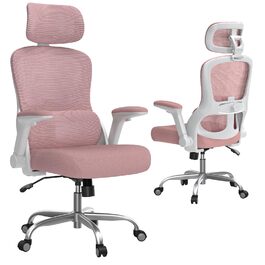 Ергономічне крісло TRALT для офісу та дому: ігрове крісло з регульованою підголівником та поперековою підтримкою, mesh-крісло, 150 кг, рожеве
