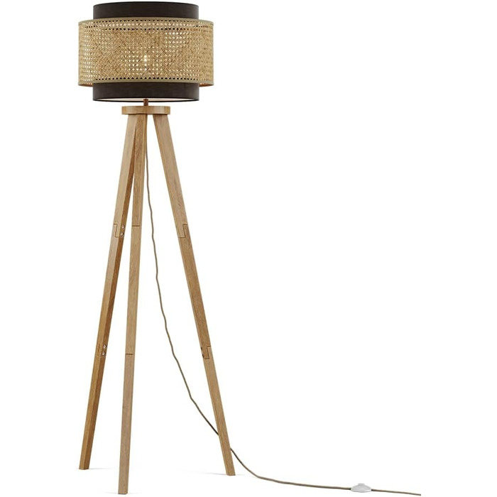 Стійка лампа Vicco Morten з ротангу, 45 см - торшер для читання, чорний