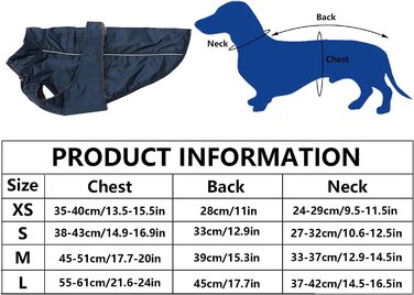 Дощовик Morezi Dachshund, водонепроникний, флісовий, світловідбиваючий, регульований - для маленьких/середніх собак, L, Navy