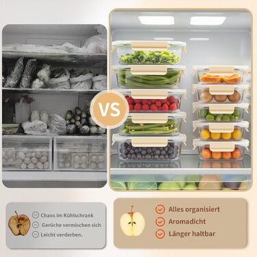 Набір контейнерів для зберігання їжі з кришками, 20 шт. (10 контейнерів, 10 кришок), миюча посуду, придатні для мікрохвильової печі та морозильної камери, герметичні, сучасні, для продуктів харчування, набір контейнерів для їжі (FE1537-cremig)