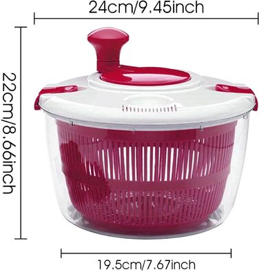 Крутилка для салату з кришкою, Кухонний гаджет-сушарка для миття та сушіння салату, Крутилка для салату з кривошипним приводом, Ефективне та легке обертання Гарячий рожевий