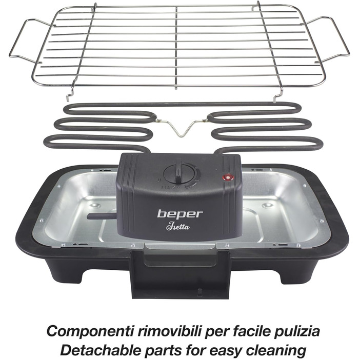 Електрогриль BEPER 90.871 з кришкою, антипригарна поверхня, нержавіюча сталь, чорний (2000 Вт)
