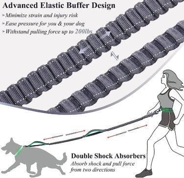 Поводок без рук для собак, повідець для бігу Банджі-поводок Поводок для собак від руки для середніх та великих, світловідбиваючих собак Поясний поводок для прогулянок, бігу, сірий/бірюзовий