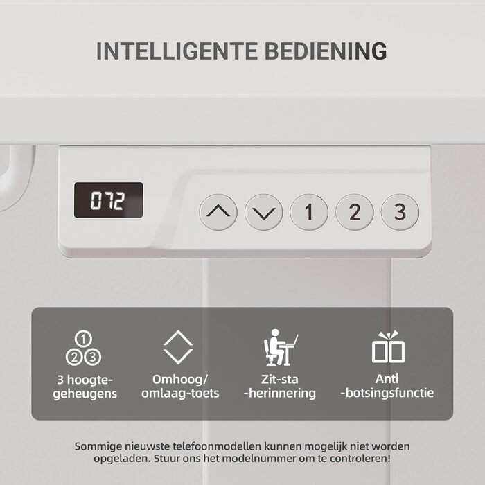 Регульований стіл Claiks для офісу, 120x60 см, білий, 80 кг, 3 положення пам'яті, з гачками