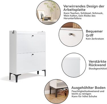 Взуттєва шафа Dripex, вузька, з 2 відкидними ящиками, 80x24x100 см, білий колір