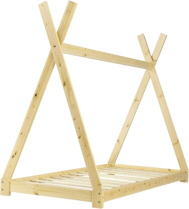 Ліжко дитяче Onejda Tipi від en.casa, 80x160 см, з натурального дерева, біле