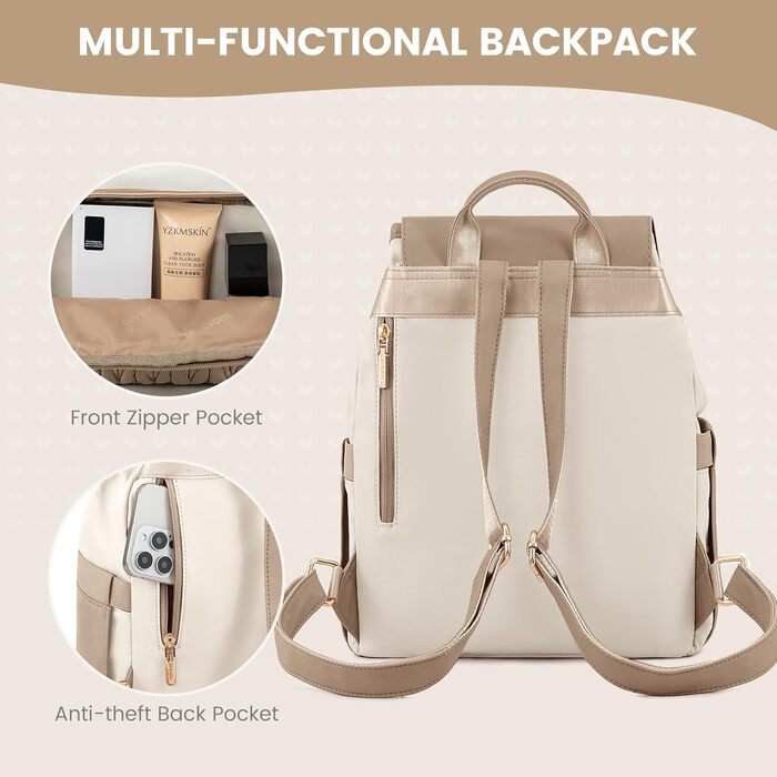 LOVEVOOK Сумка-рюкзак жіноча маленька, елегантна міська, водонепроникна, повсякденна, для подорожей, школи, роботи, чорна (14 дюймів, A-khaki-beige)