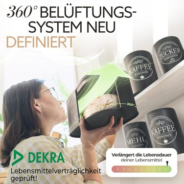 Набір контейнерів для зберігання продуктів IDEALTASTIC® Premium (3 шт x 500г) – кава, цукор, борошно | Зберігання в вакуумі | Чорний матовий